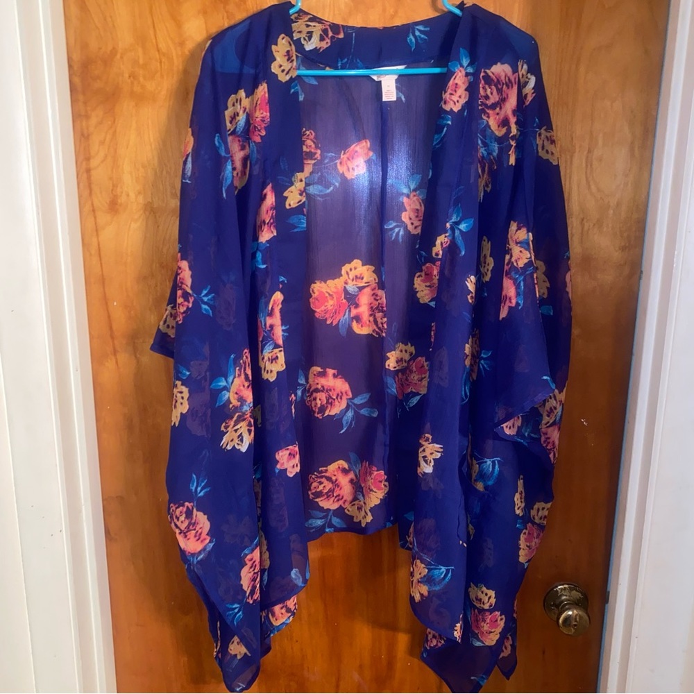 Arizona Jean Co Kimono blue with flowers and pockets. SZ XL - Picture 3 of 4